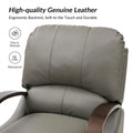 Set of 2 Alex Mid Century Modern Genuine Leather Manual Recliners with Curved Wooden Arms